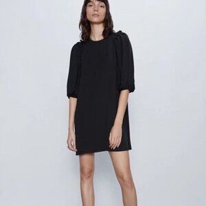 Zara Voluminous Pleated Sleeve Mini Dress XS
